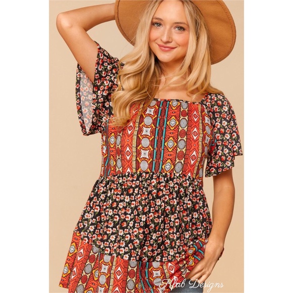 ❤️LAST 2! Boho Flutter Sleeve Babydoll Peplum Top! - Picture 5 of 9